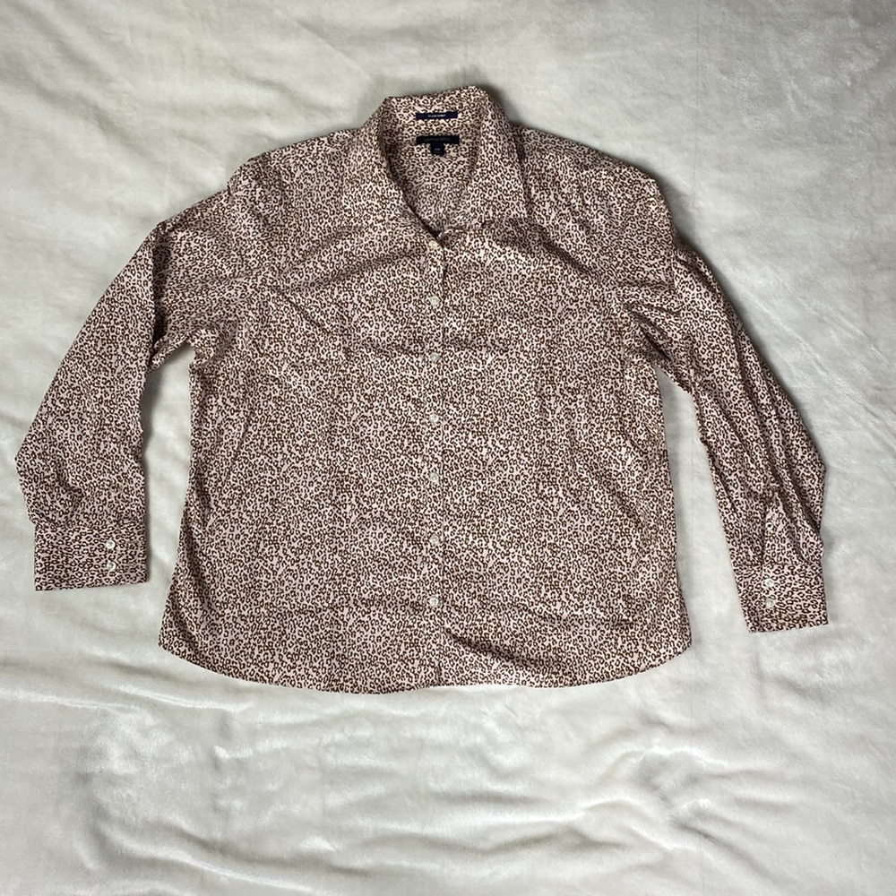 C-0001 Lands End 18P Leopard Print No-Iron Supima 100% Cotton Button-down Shirt